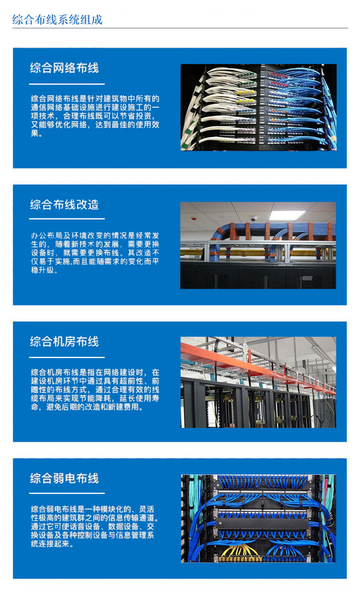 3科技園,工業(yè)園,商業(yè)園,產(chǎn)業(yè)園,農(nóng)業(yè)園,物流園等園區(qū)綜合布線，囊括園區(qū)網(wǎng)絡(luò)布線，綜合布線改造，機(jī)房布線,弱電布線等，布線是整個(gè)系統(tǒng)的基礎(chǔ)和關(guān)鍵環(huán)節(jié)，其質(zhì)量直接影響系統(tǒng)的穩(wěn)定性、可靠性和可擴(kuò)展性。